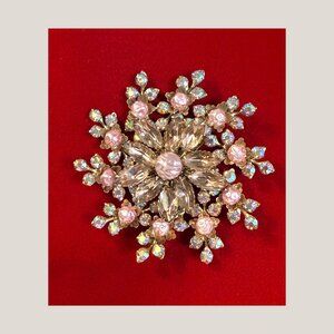 Vintage Rhinestone Snowflake/Flower Brooch Pin